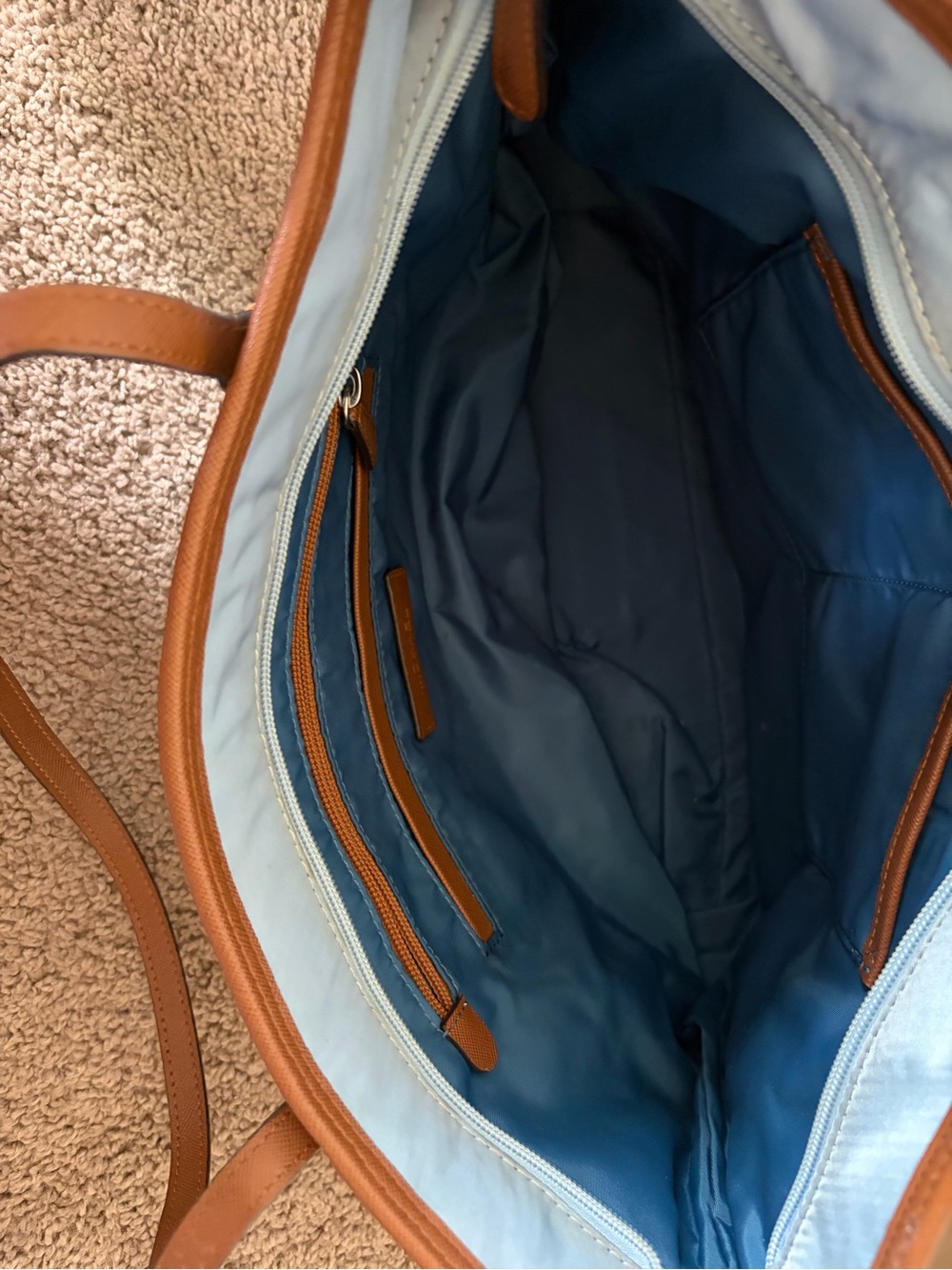 Michael Kors light blue nylon tote with brown leather trim - Picture 8 of 15